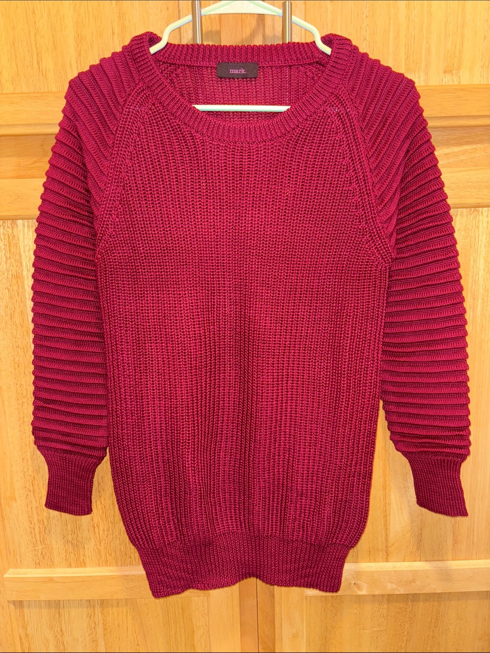 mark. Burgundy Ribbed-Sleeve Crew Neck Sweater Size M
